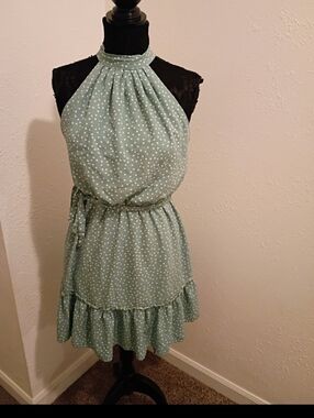 Mint Polka Dot Halter Mini Dress